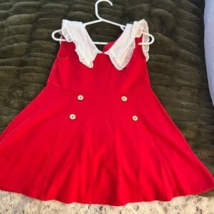 Janie and Jack flare Red Kids Dress with White collar Accents